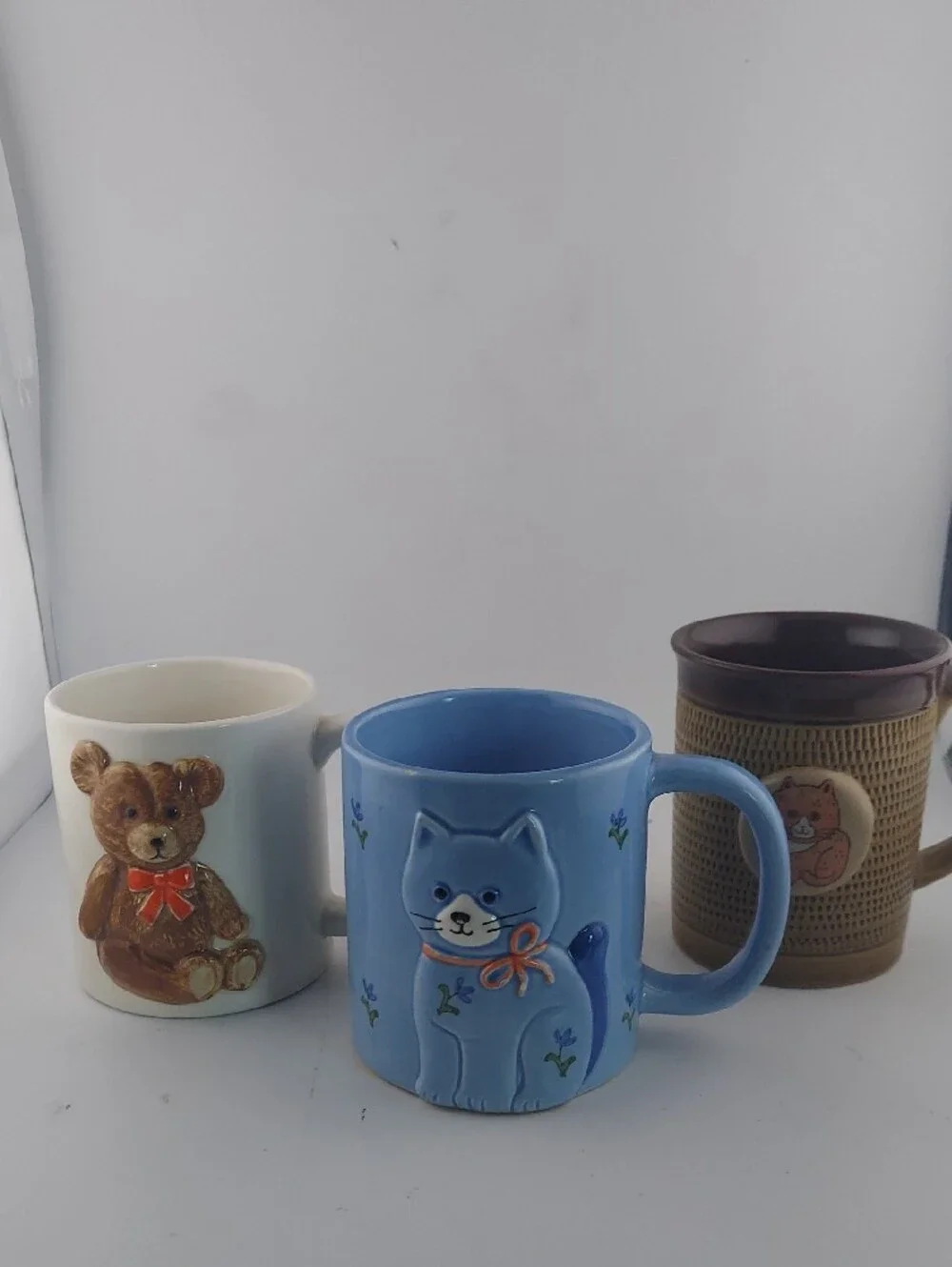 Otagiri Blue Cat, White Teddy & Brown Bear Ceramic Coffee Mugs